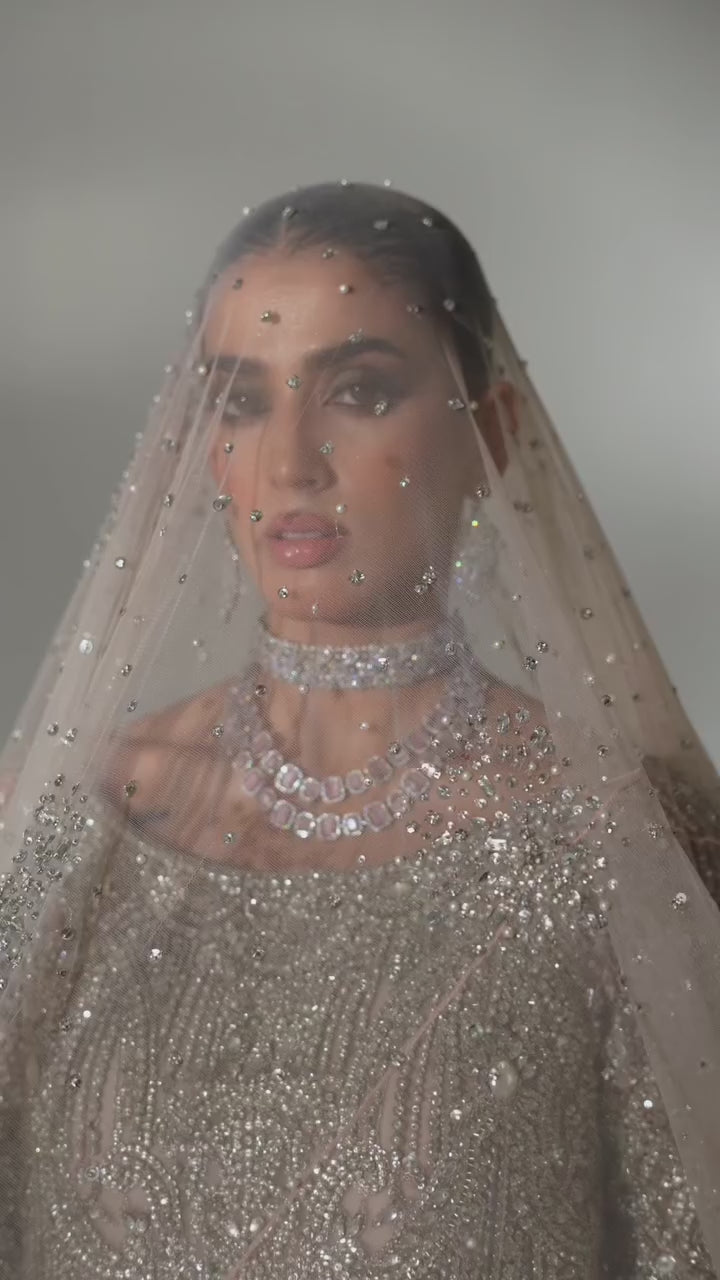 Pakistani Powder Pink Embellished Net Bridal Gown (2-Piece) - Image 8