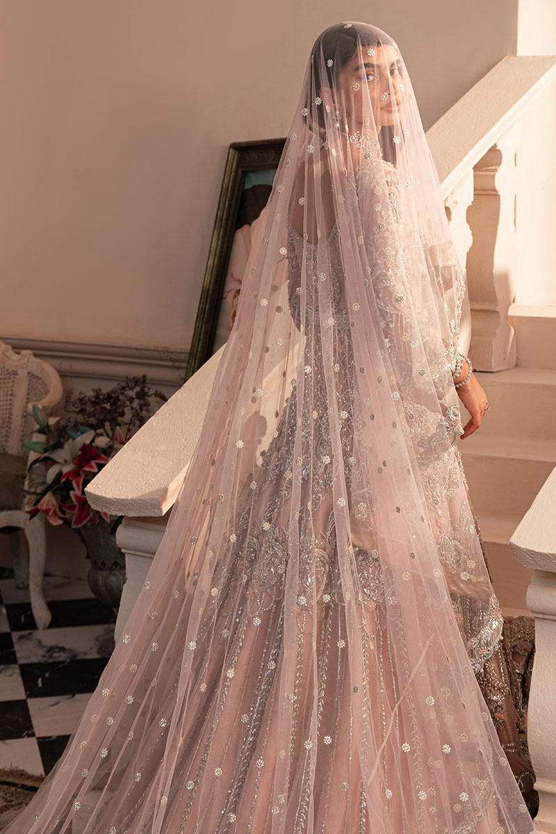 Pakistani Blush Pink Embellished Net Bridal Tail Gown (2-Piece) - Image 10