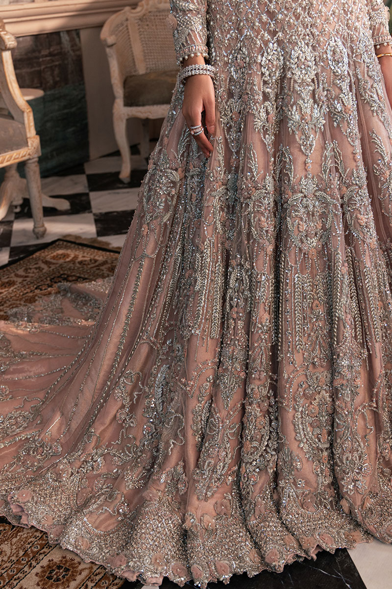 Pakistani Blush Pink Embellished Net Bridal Tail Gown (2-Piece) - Image 12