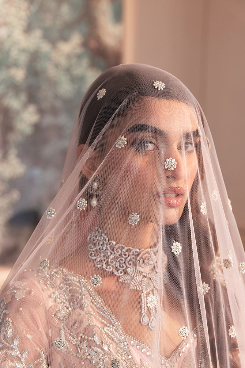 Pakistani Blush Pink Embellished Net Bridal Tail Gown (2-Piece) - Image 13