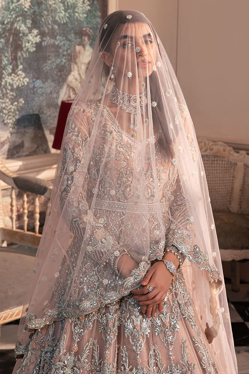 Pakistani Blush Pink Embellished Net Bridal Tail Gown (2-Piece) - Image 9