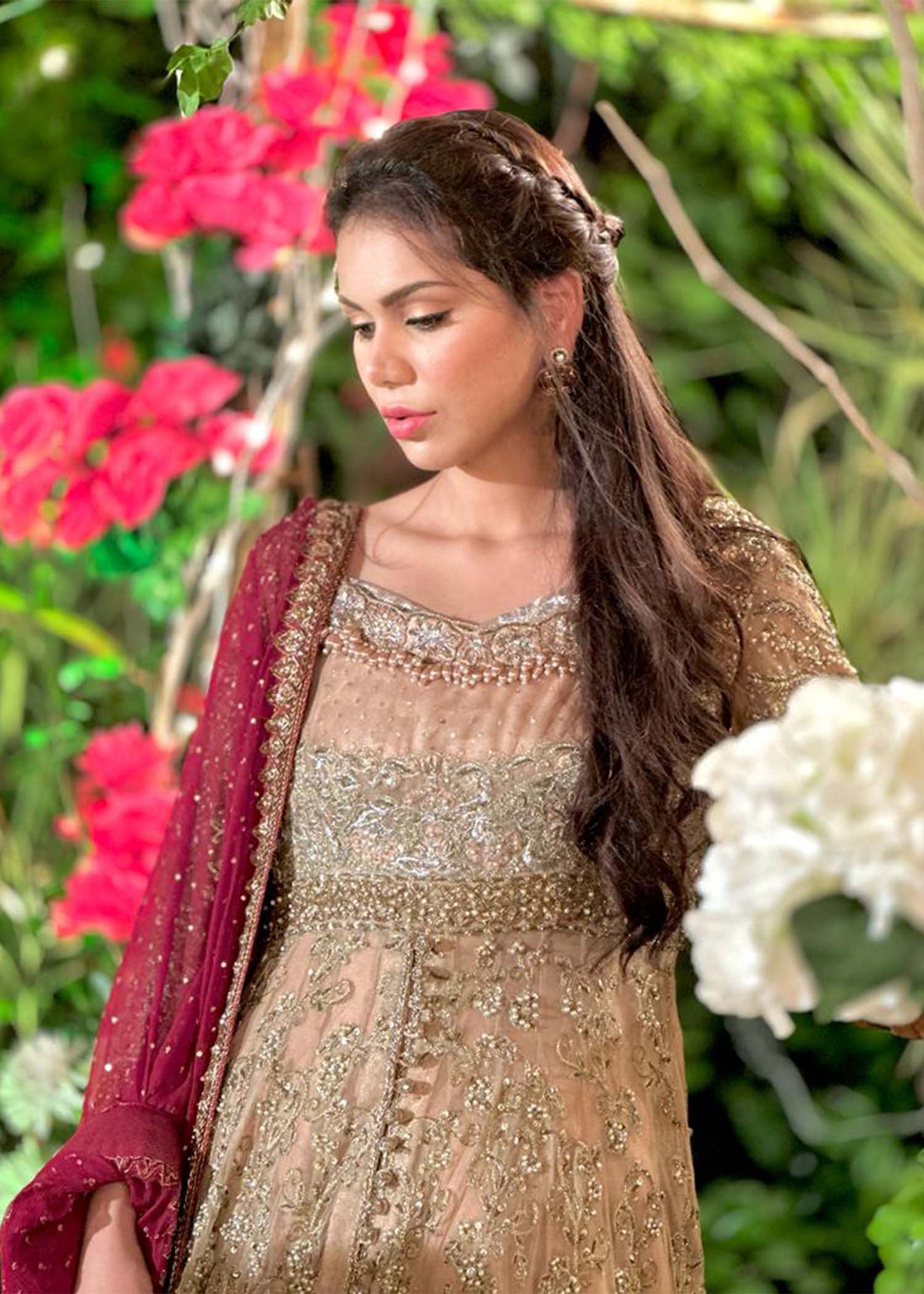 Pakistani Blush Pink Embellished Net Bridal Gown (2-Piece) - Image 3