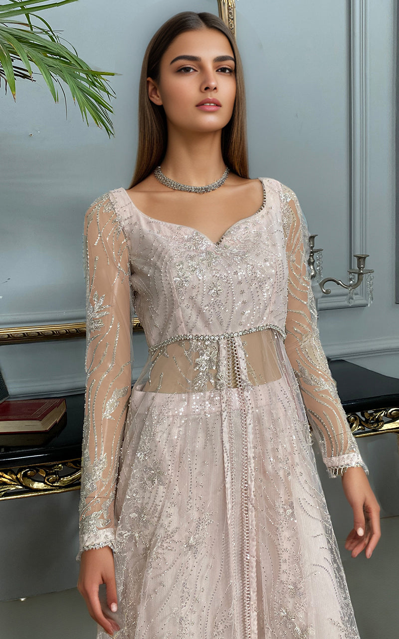 Blush Pink Embroidered Net Gown (1-Pc) - Image 2