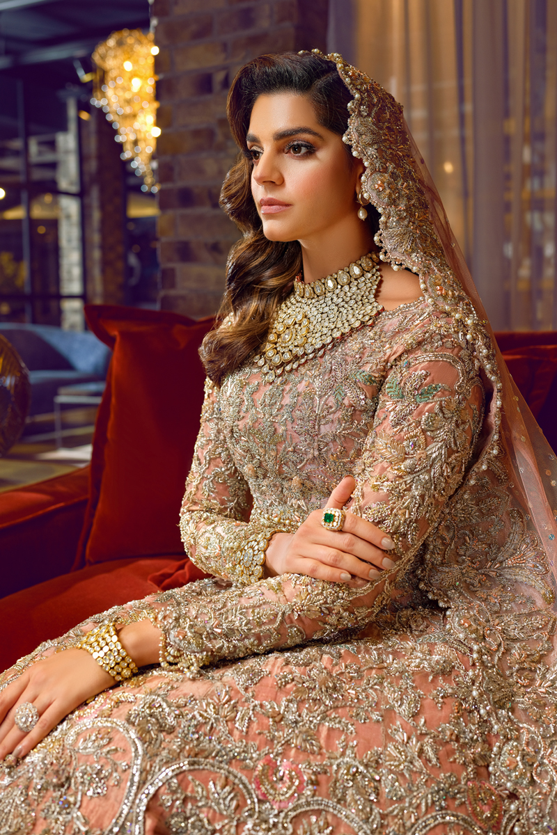 Peach Blush Embellished Net Bridal Gown (2-Piece) - Image 1