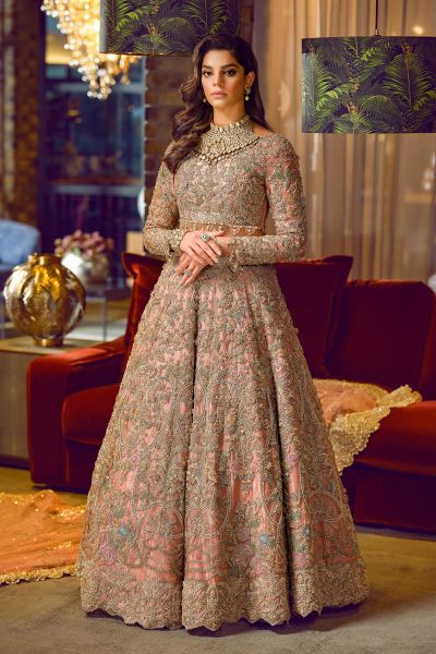 Peach Blush Embellished Net Bridal Gown (2-Piece) - Image 2