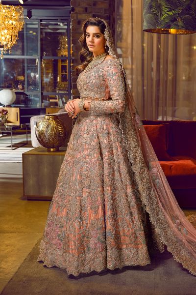 Peach Blush Embellished Net Bridal Gown (2-Piece) - Image 3