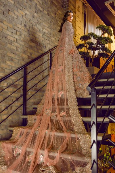 Peach Blush Embellished Net Bridal Gown (2-Piece) - Image 4
