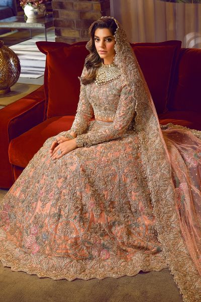 Peach Blush Embellished Net Bridal Gown (2-Piece) - Image 5