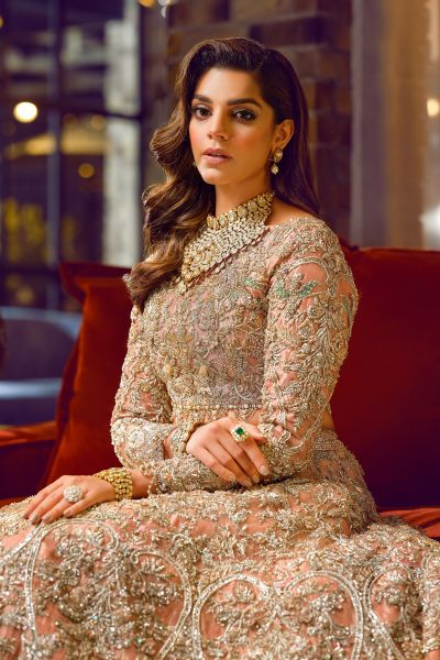 Peach Blush Embellished Net Bridal Gown (2-Piece) - Image 7