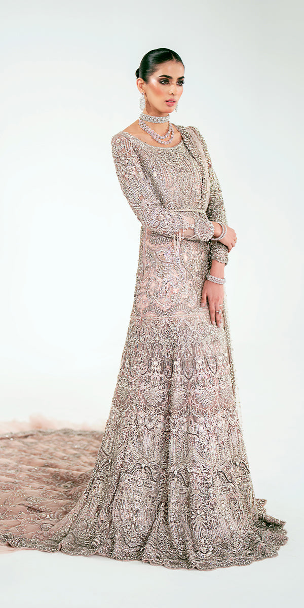 Pakistani Powder Pink Embellished Net Bridal Gown (2-Piece) - Image 5