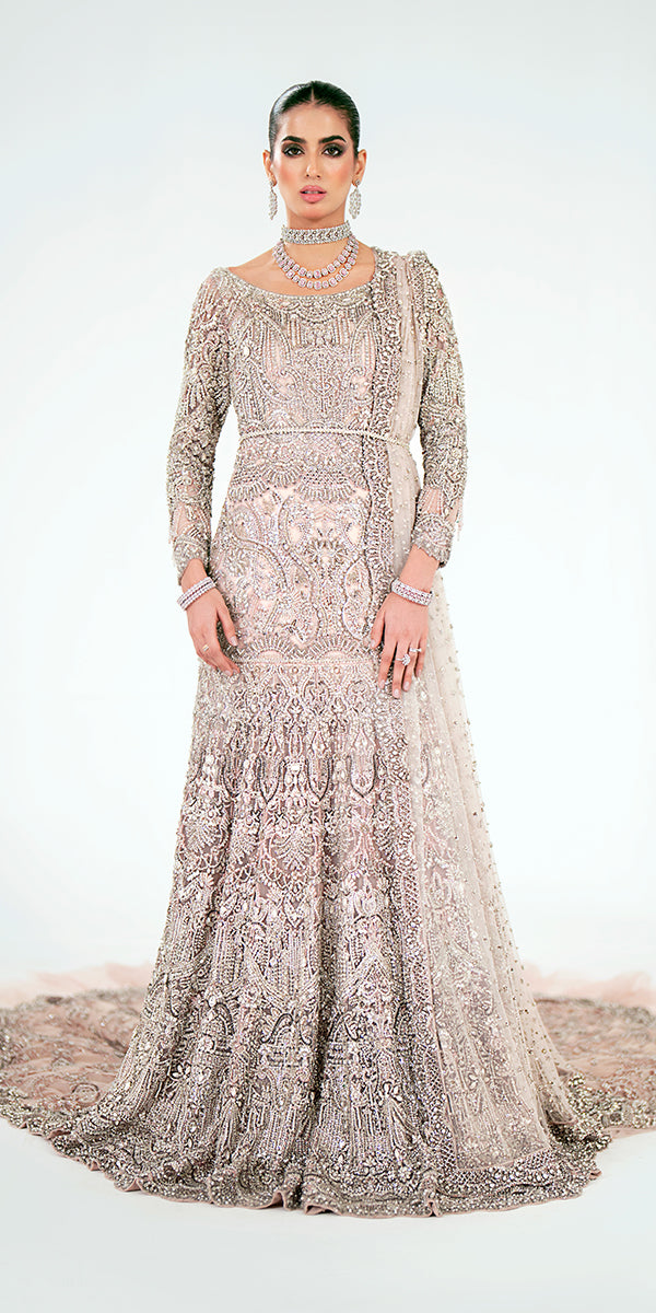 Pakistani Powder Pink Embellished Net Bridal Gown (2-Piece) - Image 7