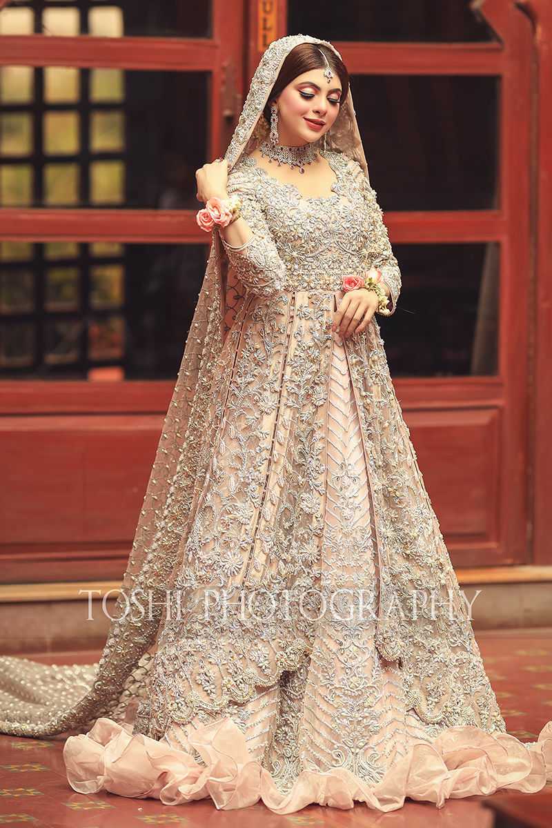 Blush Pink Embellished Net Bridal Gown (2-Piece) - Image 1