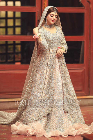 Blush Pink Embellished Net Bridal Gown (2-Piece) - Image 2