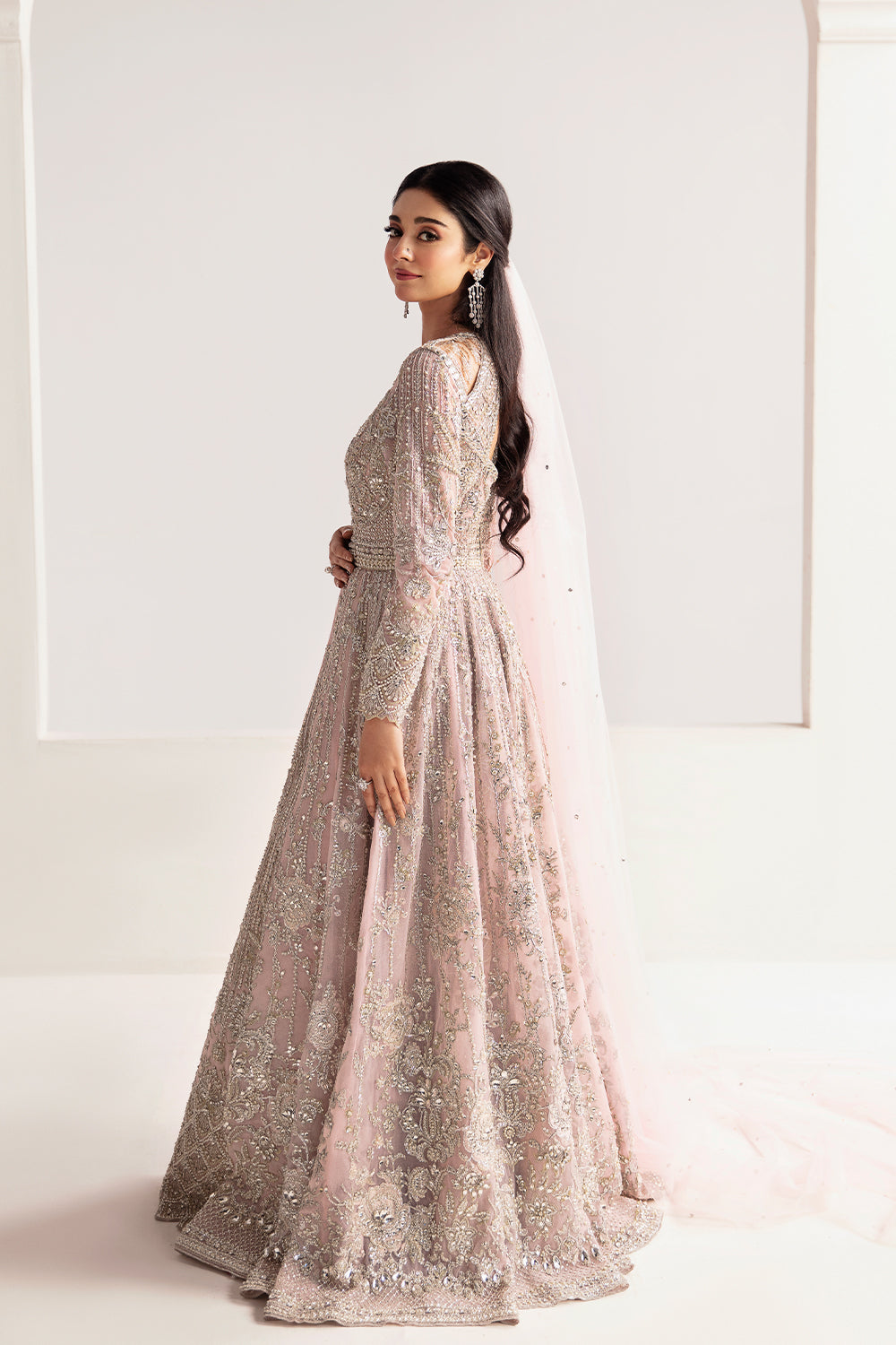 Baby Pink Hand-Embellished Net Bridal Gown (2-Piece) - Image 3