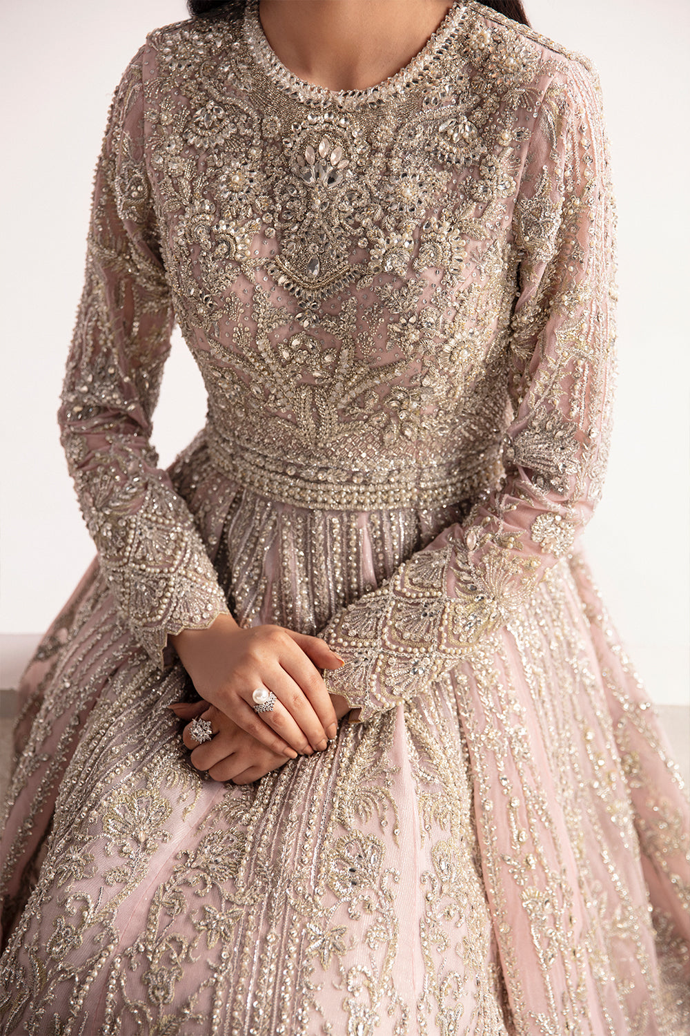 Baby Pink Hand-Embellished Net Bridal Gown (2-Piece) - Image 5