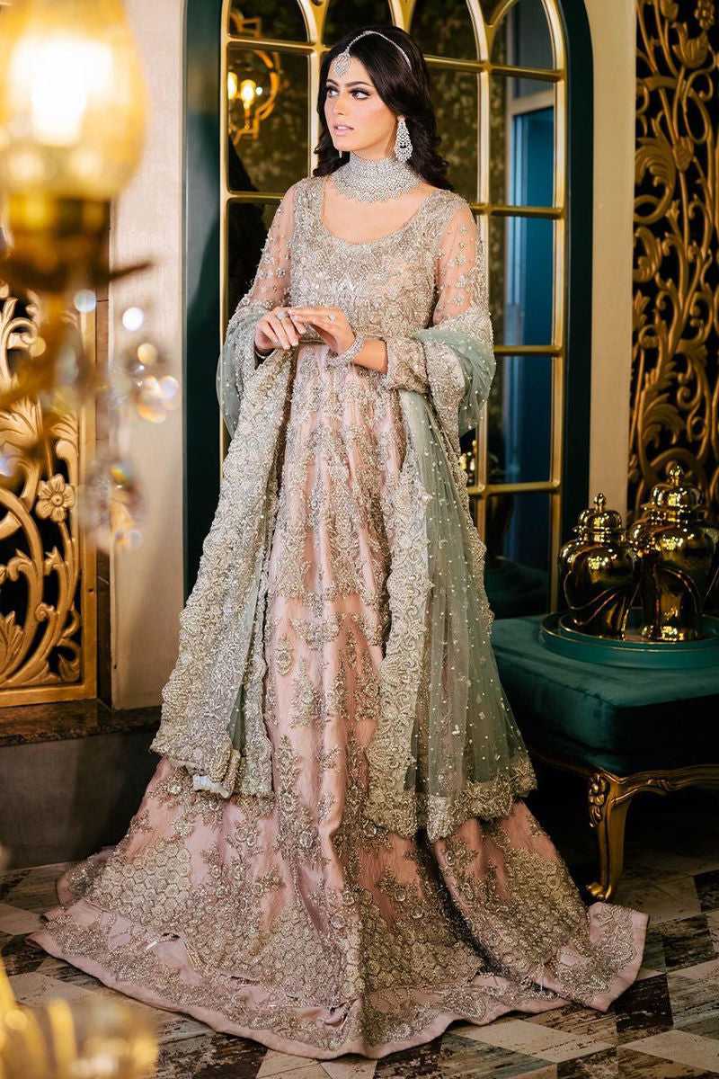 Blush Pink Embellished Net Bridal Gown (2-Piece) - Image 2