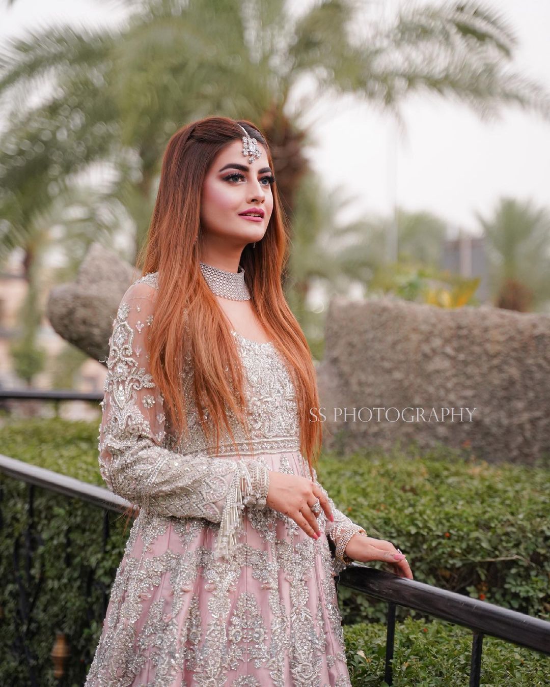 Pakistani Blush Pink Embellished Net Silk Bridal Gown (1-Pc) - Image 3