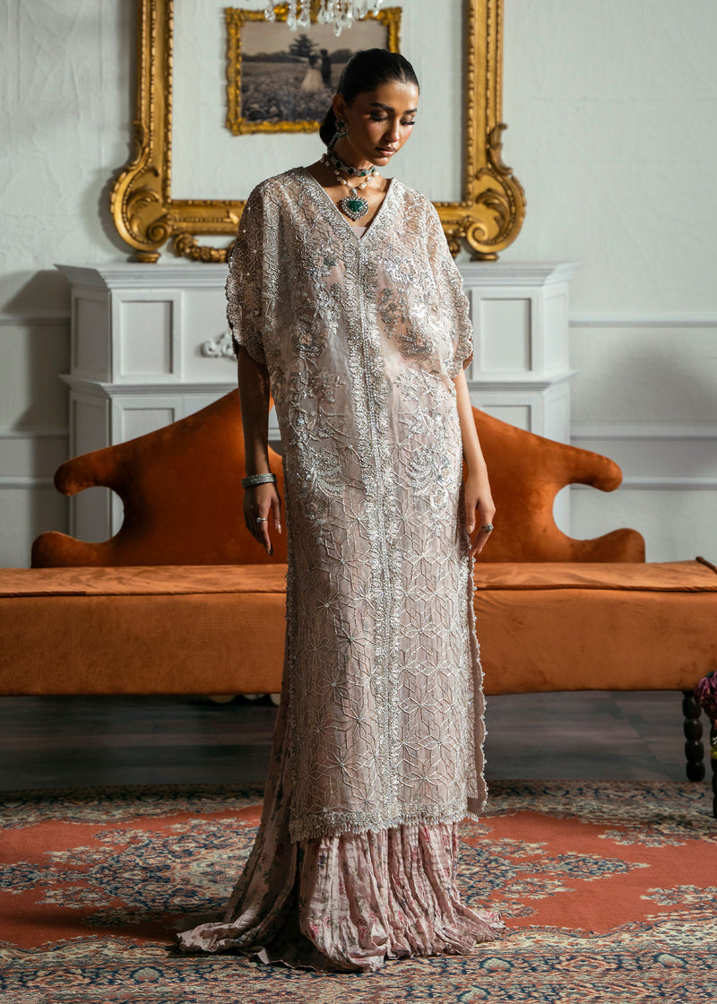 Indian Light Pink Embroidered Net Gown (3-Piece) - Image 1