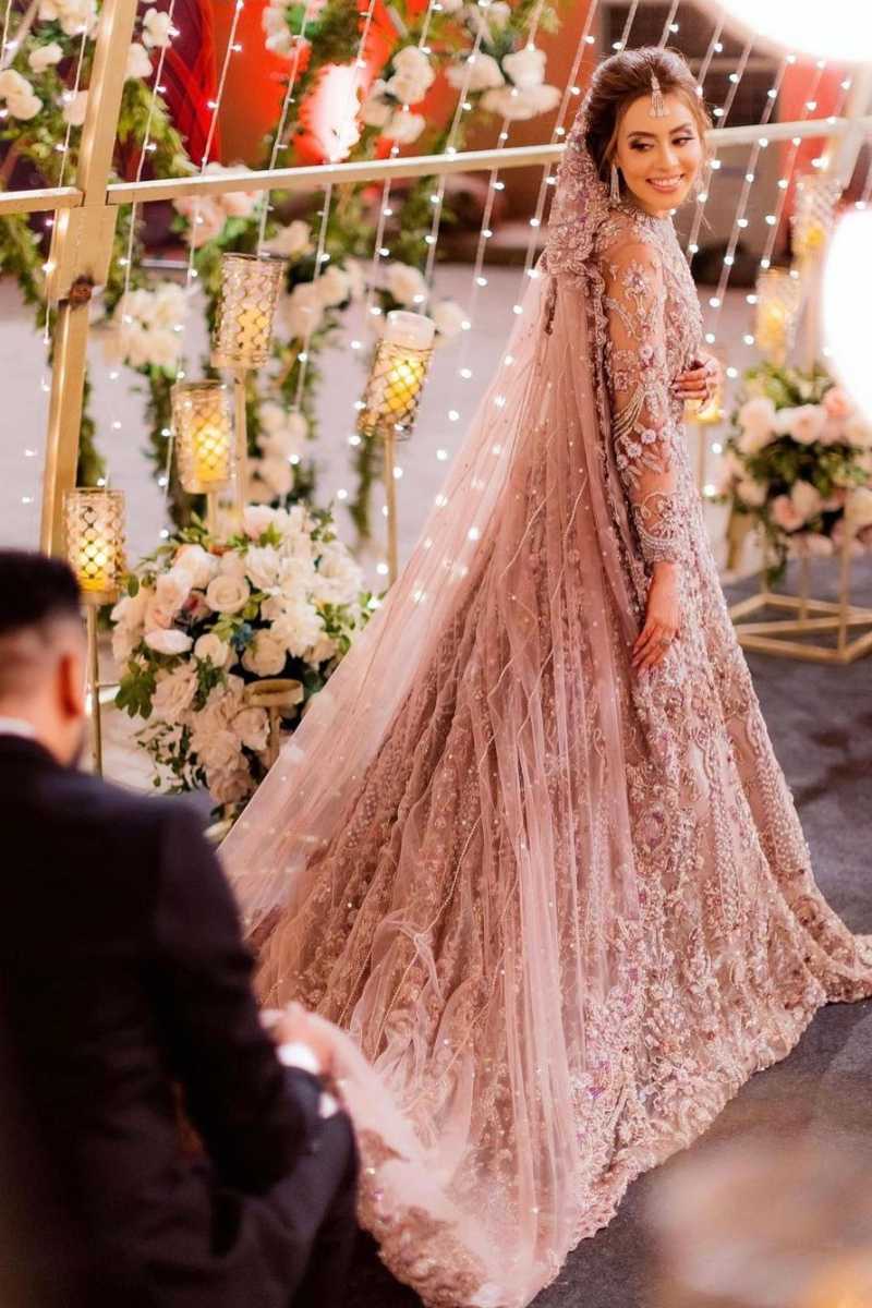 Dusty Rose Embroidered Net Silk Bridal Gown (1-Pc) - Image 1