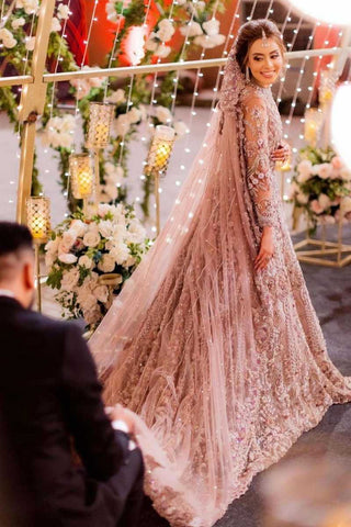 Dusty Rose Embroidered Net Silk Bridal Gown (1-Pc) - Image 2