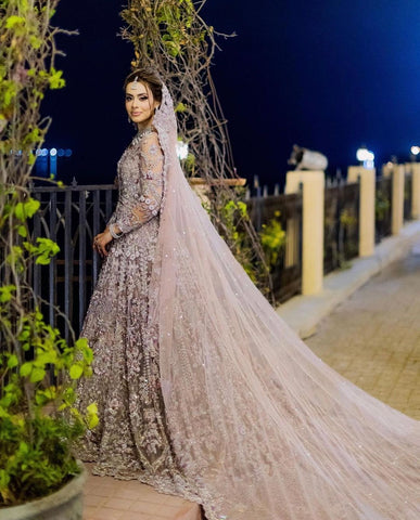 Dusty Rose Embroidered Net Silk Bridal Gown (1-Pc) - Image 4