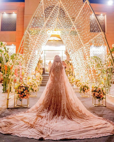 Dusty Rose Embroidered Net Silk Bridal Gown (1-Pc) - Image 6