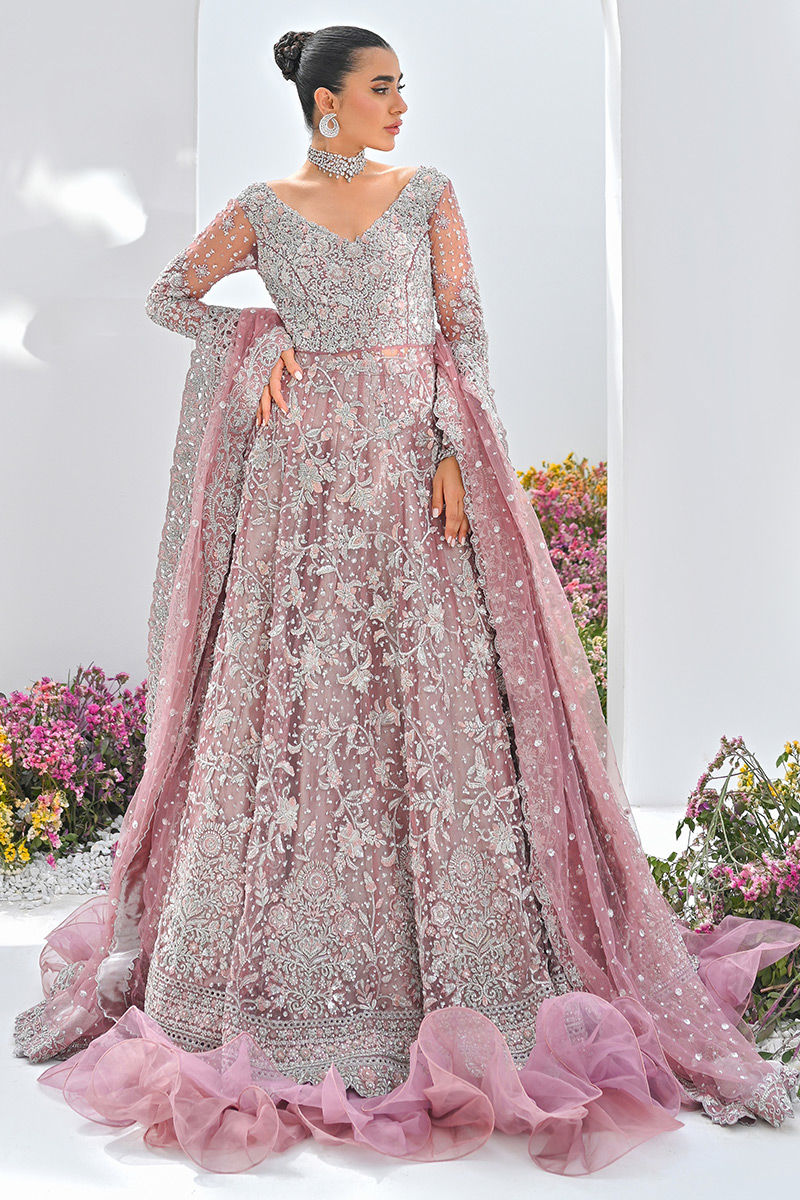 Pakistani Mauve Swarovski Embellished Net Bridal Gown (2-Piece) - Image 1