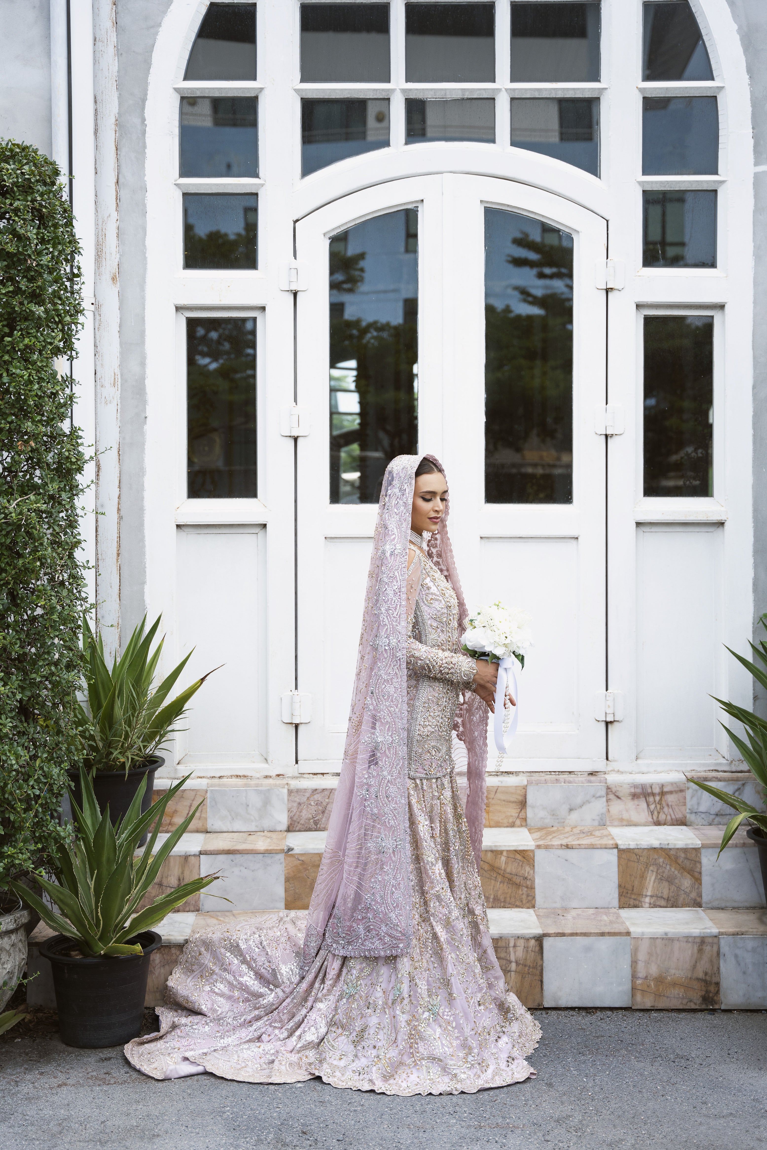 Pakistani Icy Pink Embellished Net Bridal Gown (2-Piece) - Image 4