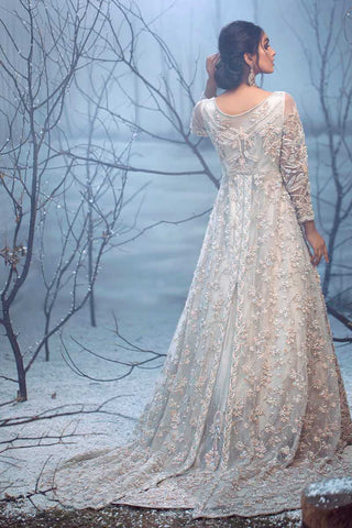 Pakistani Peach Embroidered Net Gown (2-Piece) - Image 2