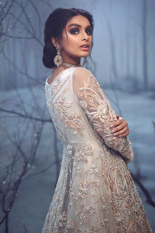 Pakistani Peach Embroidered Net Gown (2-Piece) - Image 3