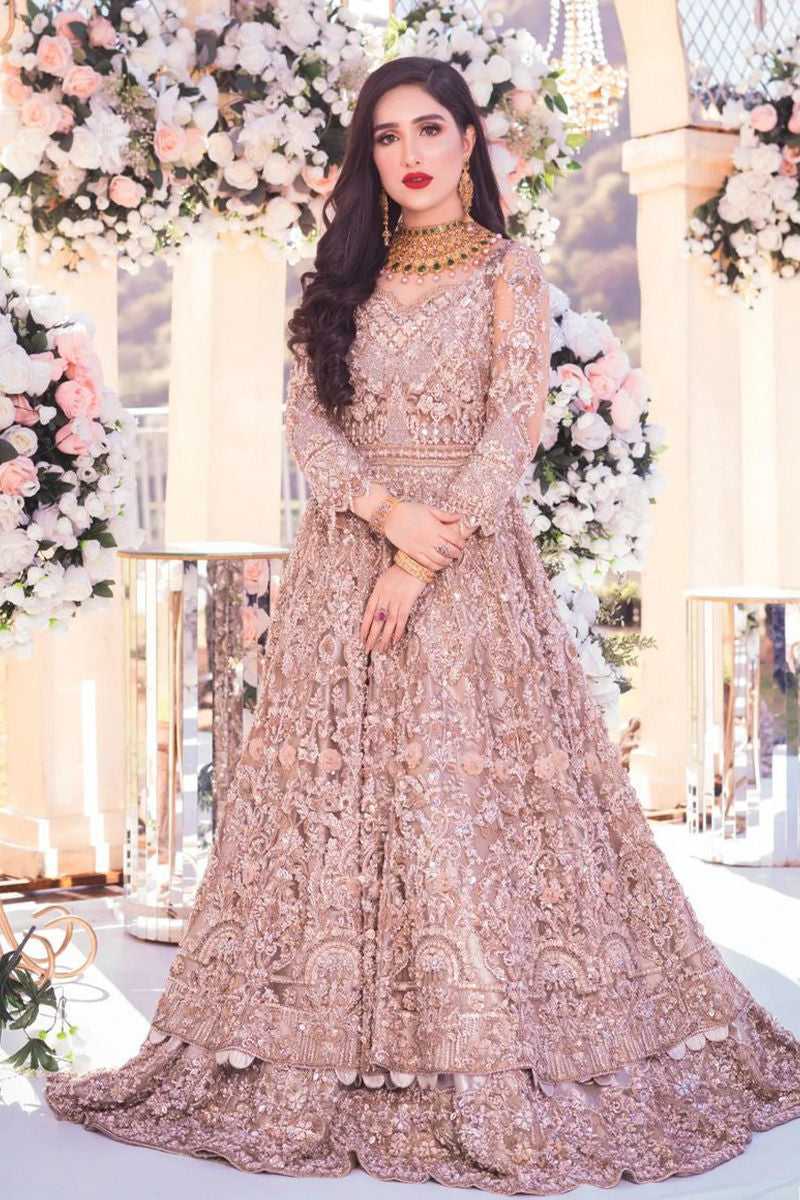 Dusty Rose Embellished Net Bridal Gown (1-Pc) - Image 1