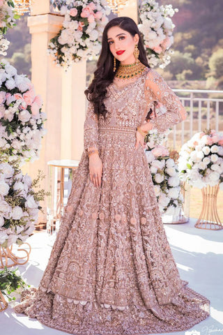 Dusty Rose Embellished Net Bridal Gown (1-Pc) - Image 4