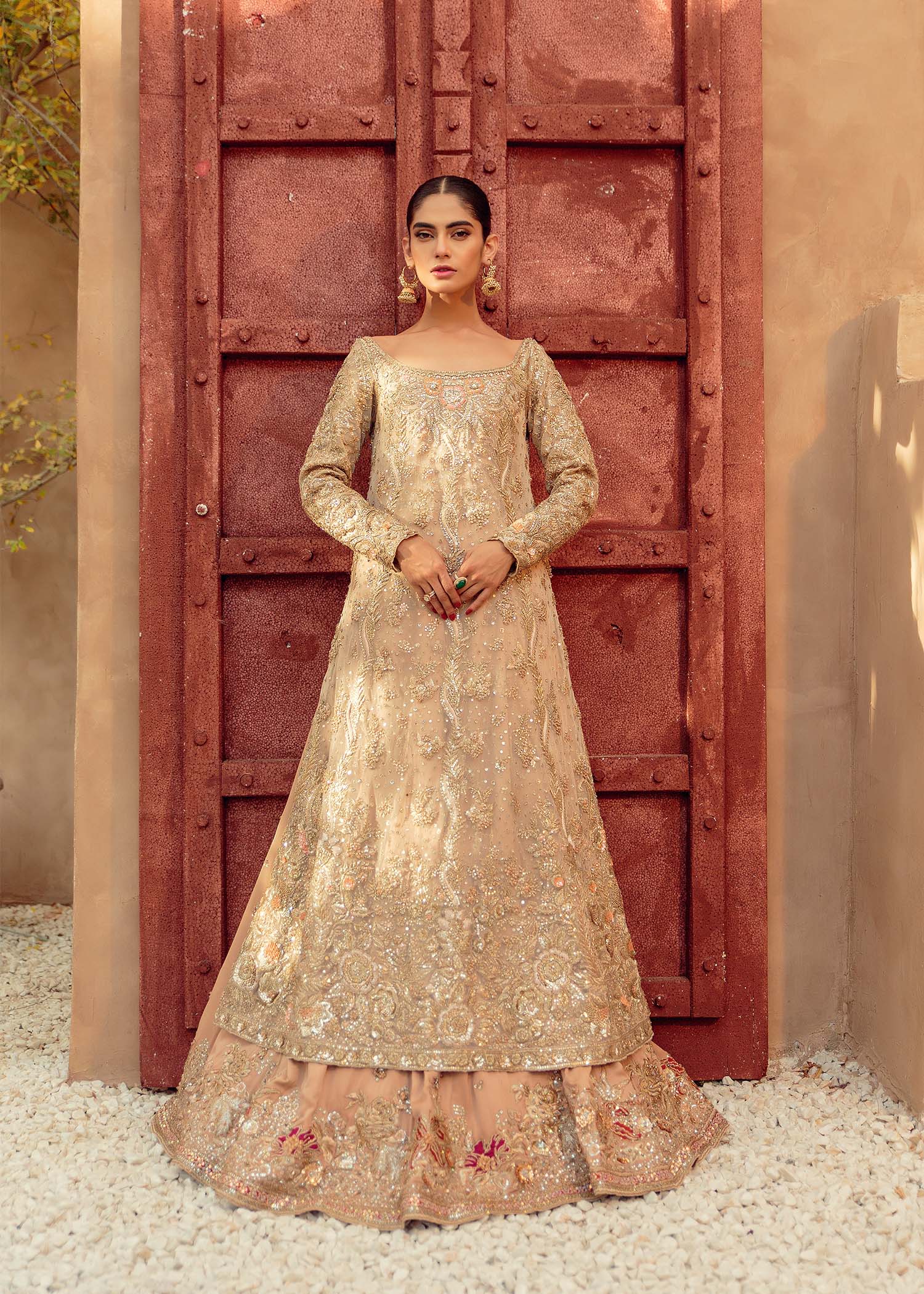 Salmon Sage Embellished Net Silk Bridal Gown (2-Piece) - Image 4