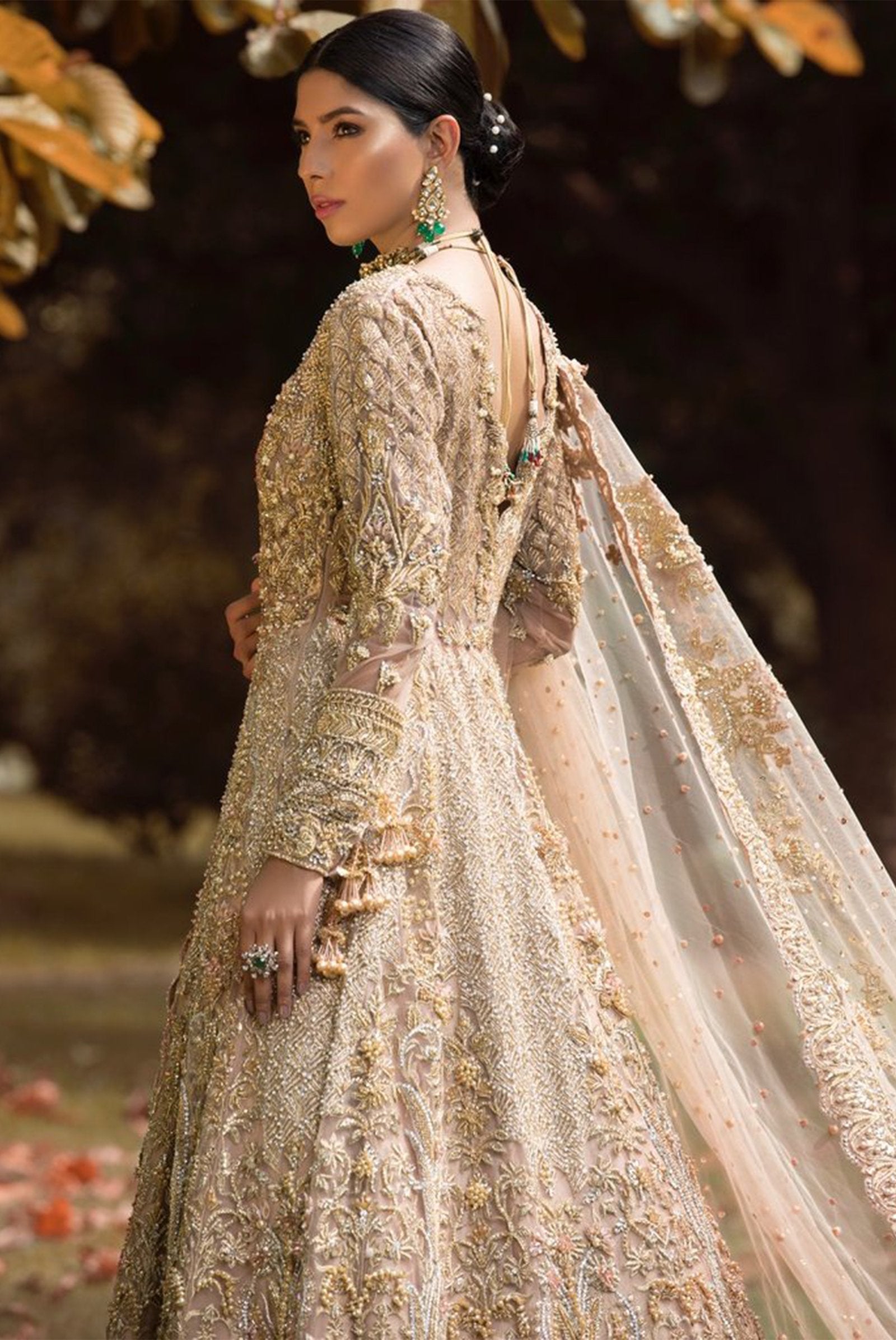 Pakistani Dusty Pink Zardozi Net Long Gown (2-Piece) - Image 2