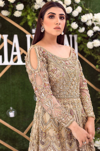 Peach Embellished Net Bridal Gown (1-Pc) - Image 4