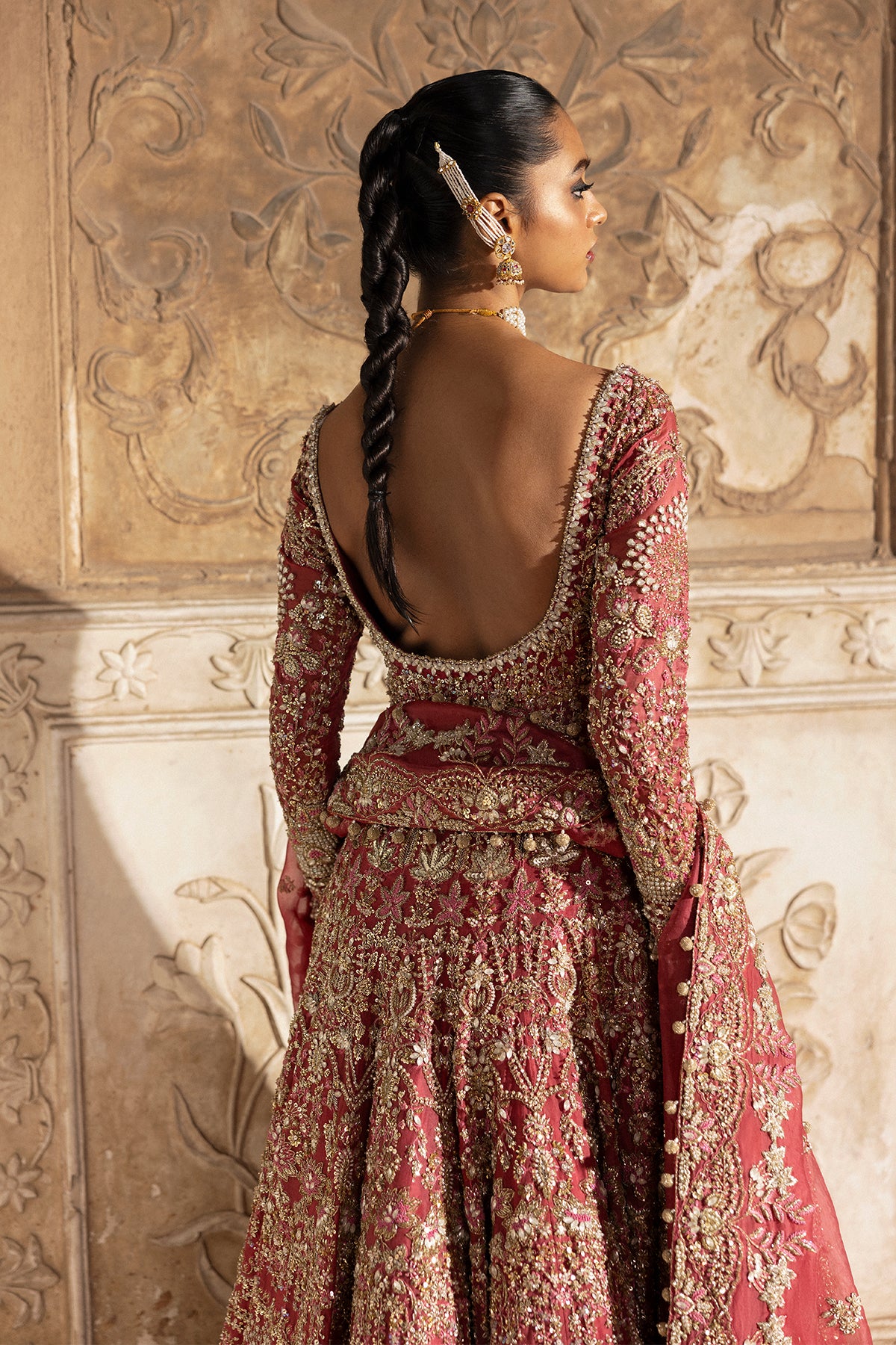 Mulberry Pink Embellished Net Bridal Gown (2-Piece) - Image 13