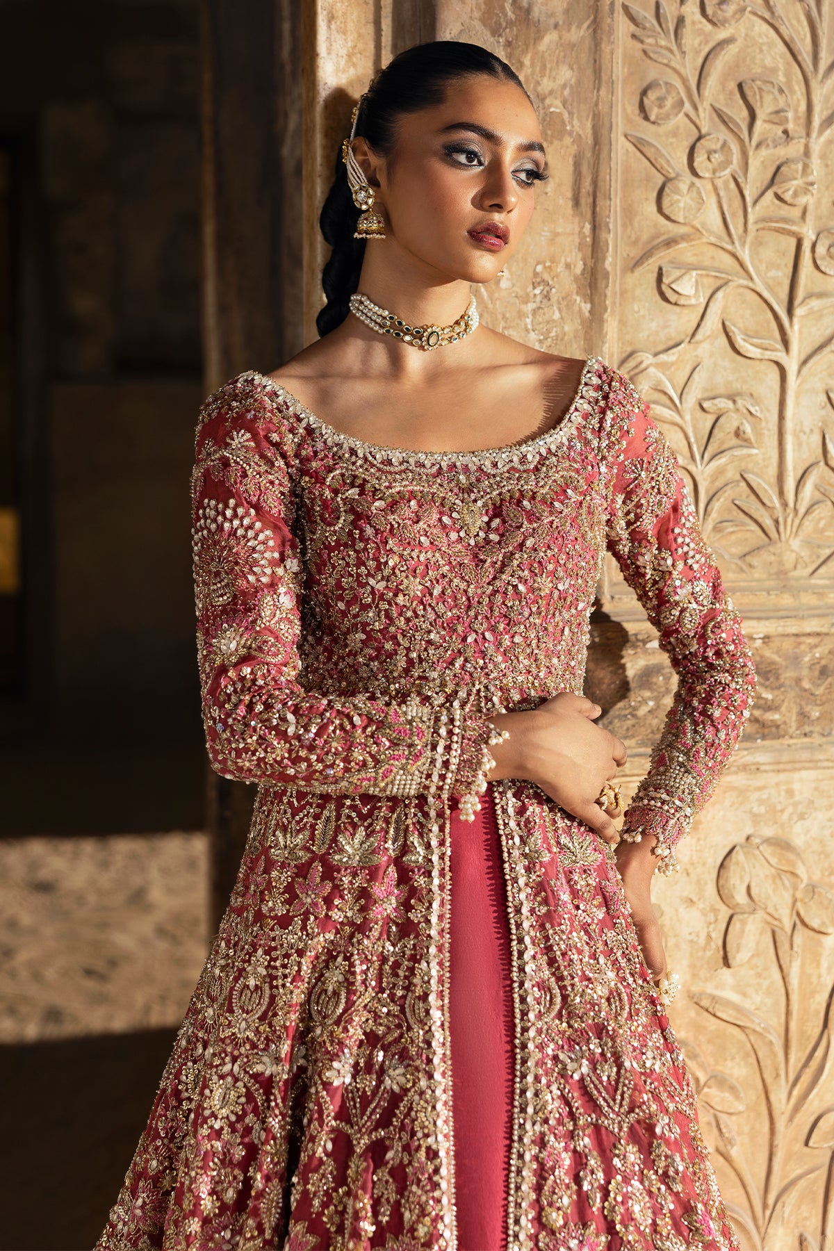 Mulberry Pink Embellished Net Bridal Gown (2-Piece) - Image 14