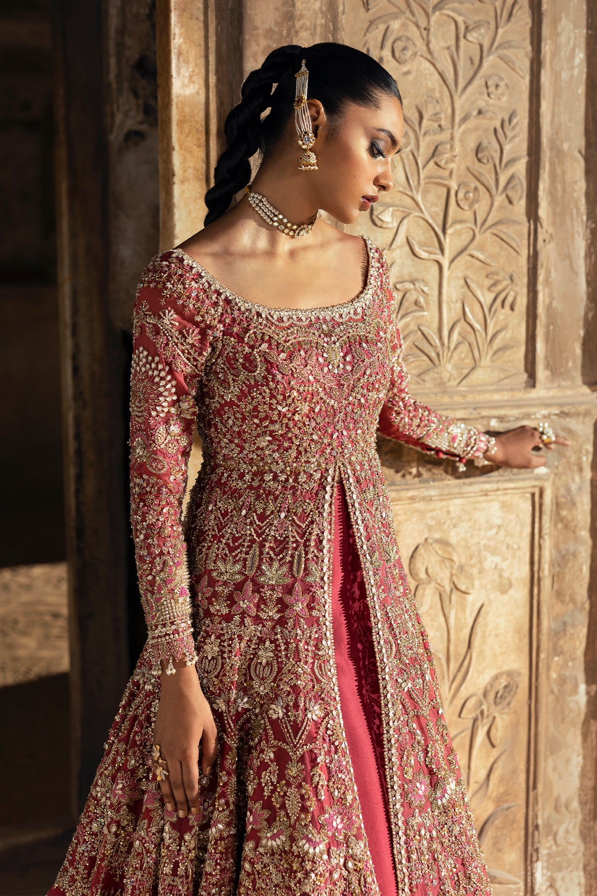 Mulberry Pink Embellished Net Bridal Gown (2-Piece) - Image 16