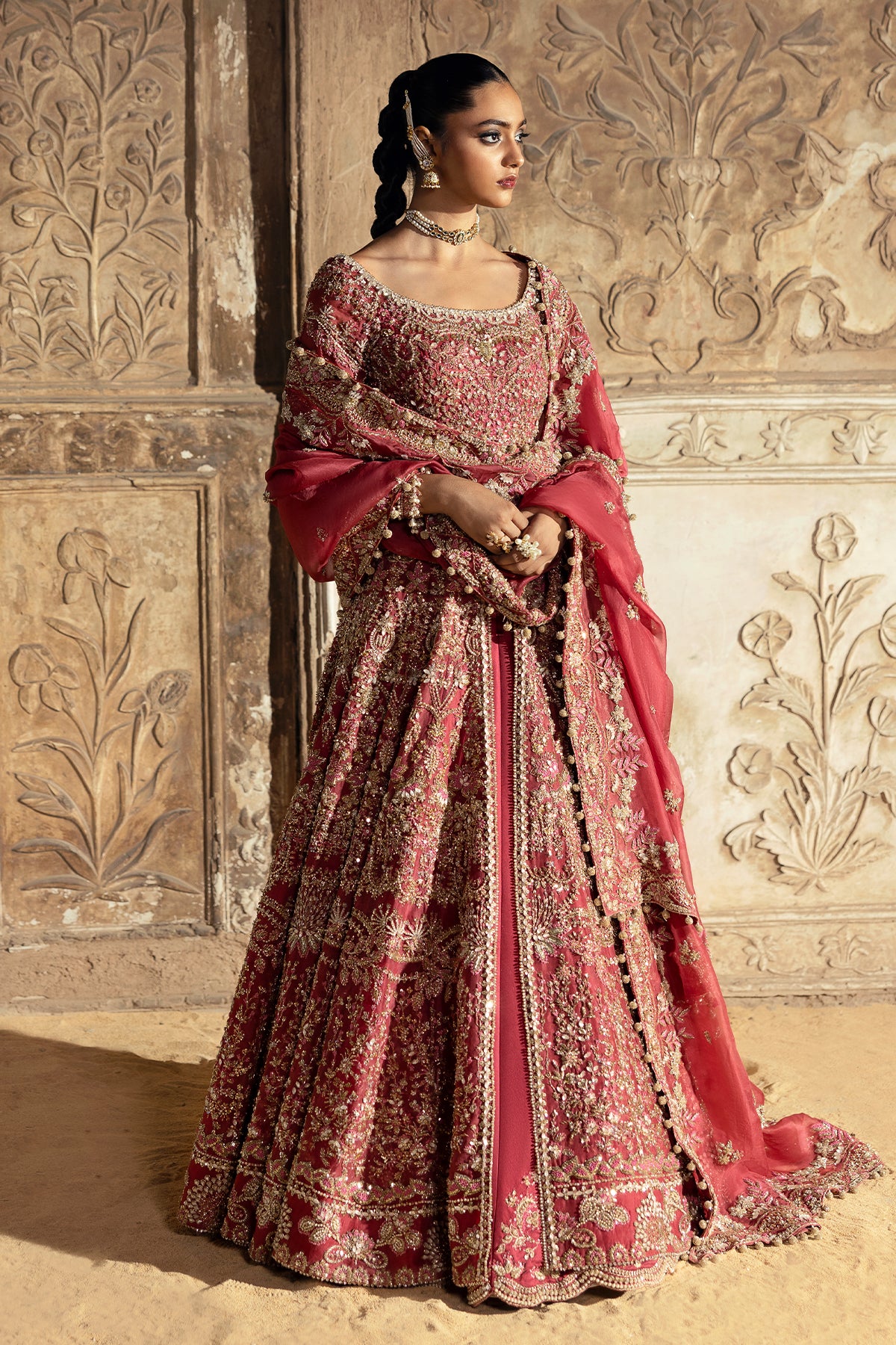 Mulberry Pink Embellished Net Bridal Gown (2-Piece) - Image 17