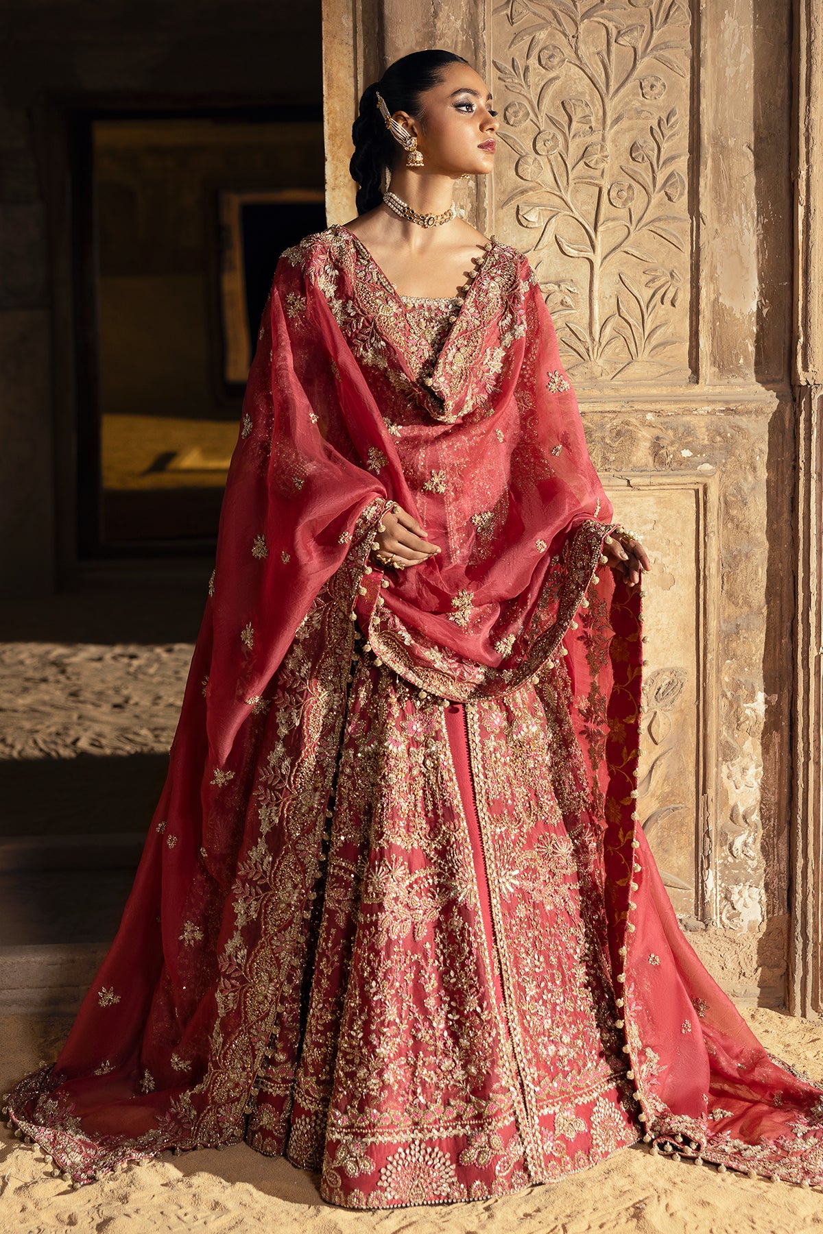 Mulberry Pink Embellished Net Bridal Gown (2-Piece) - Image 18