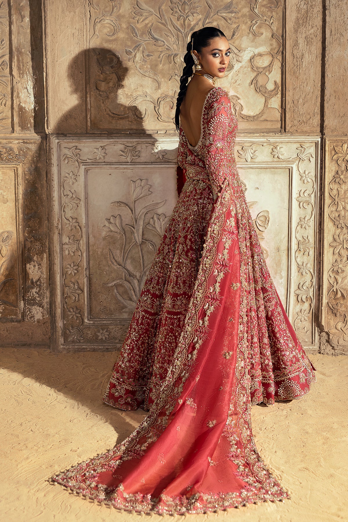 Mulberry Pink Embellished Net Bridal Gown (2-Piece) - Image 19