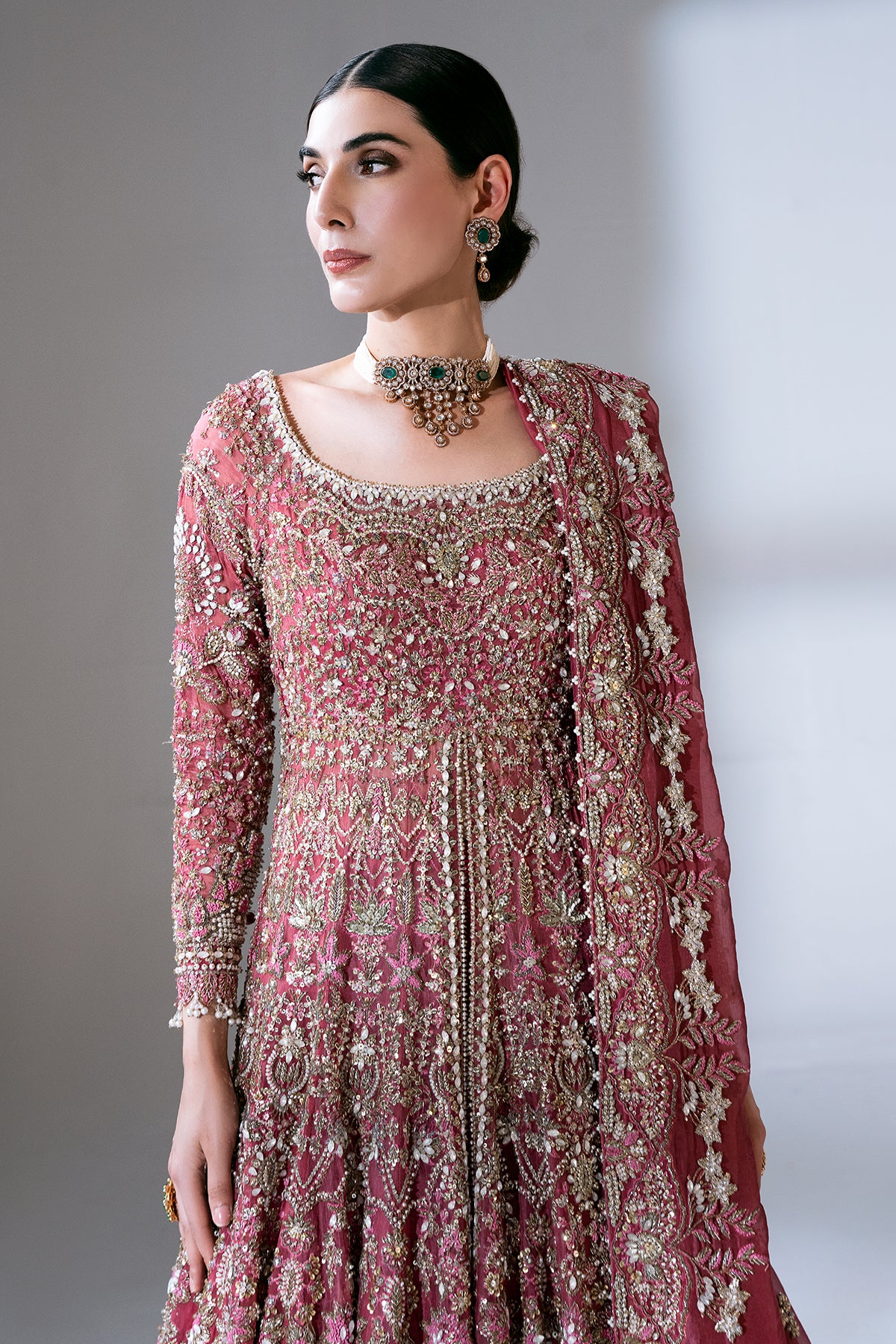 Mulberry Pink Embellished Net Bridal Gown (2-Piece) - Image 4