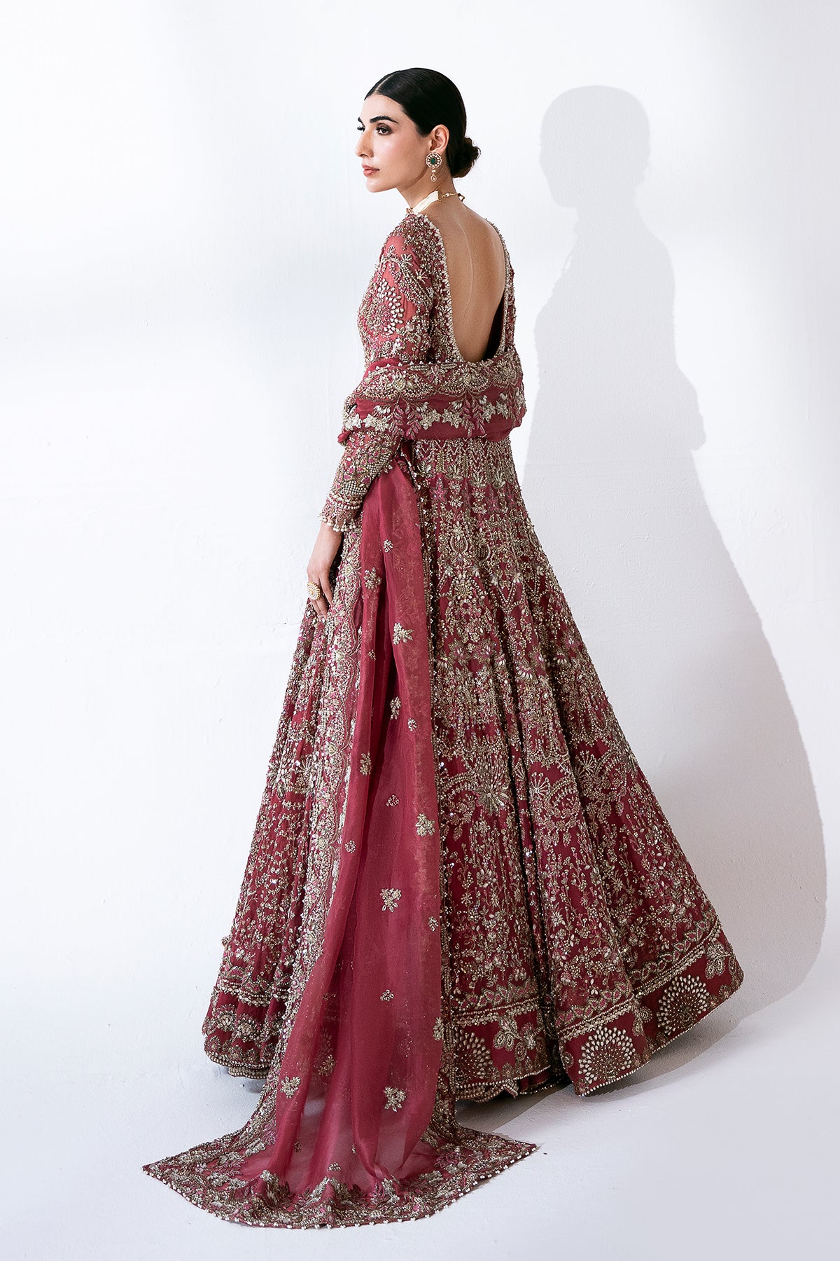 Mulberry Pink Embellished Net Bridal Gown (2-Piece) - Image 6