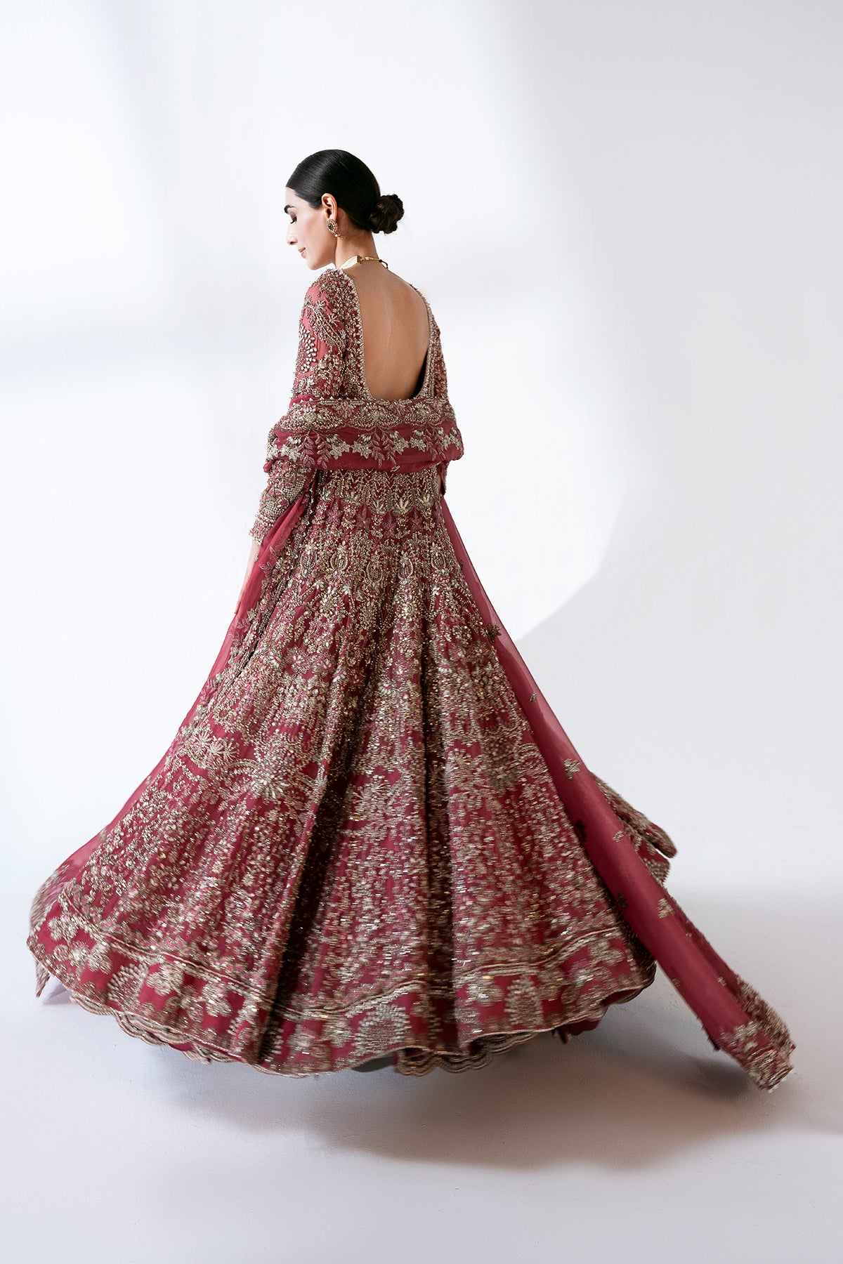 Mulberry Pink Embellished Net Bridal Gown (2-Piece) - Image 8