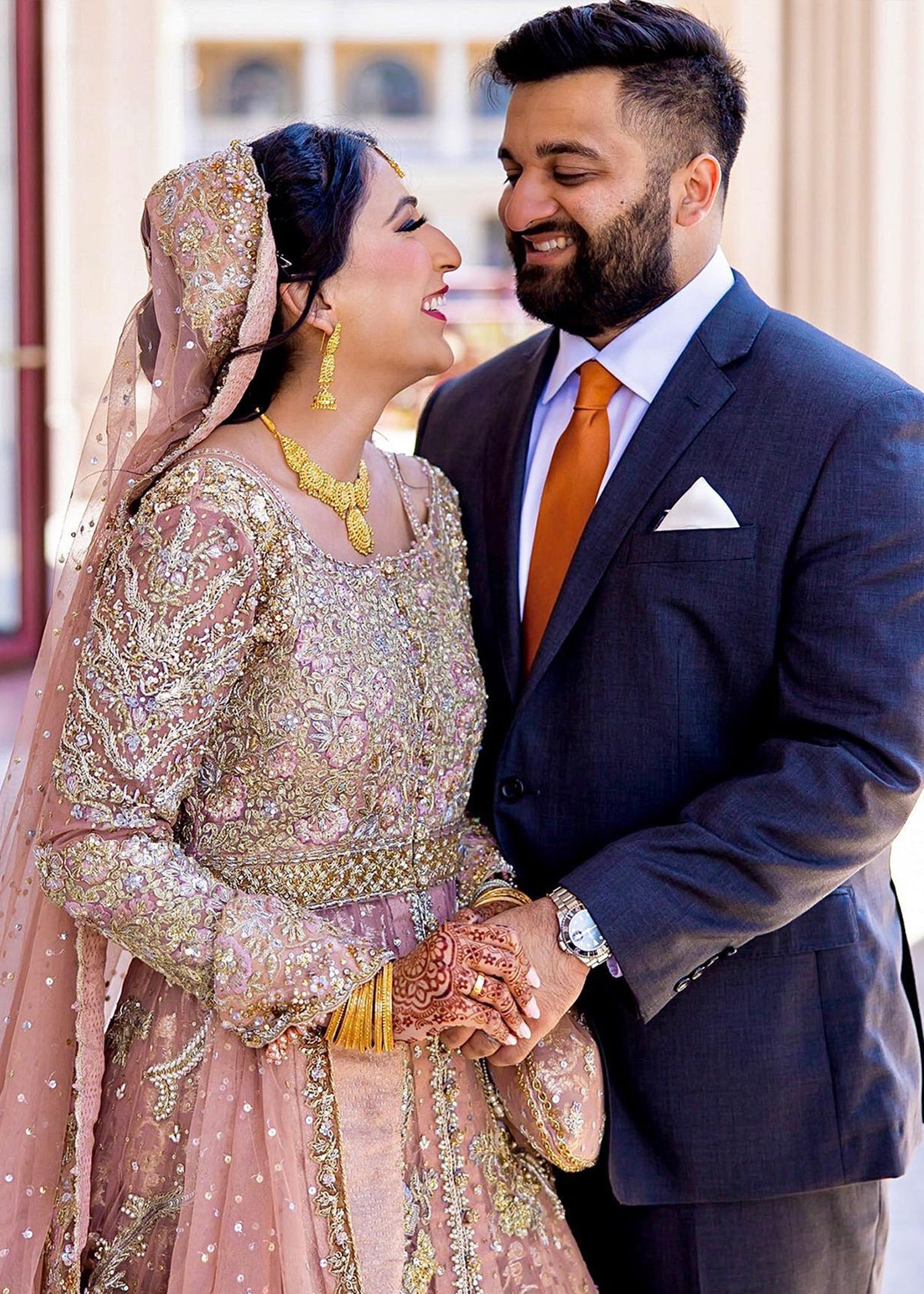 Dusty Rose Embellished Net Bridal Gown (2-Piece) - Image 1