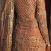 Pakistani Peach Zardozi Mirror Work Net Bridal Gown (2-Piece) - Image 3