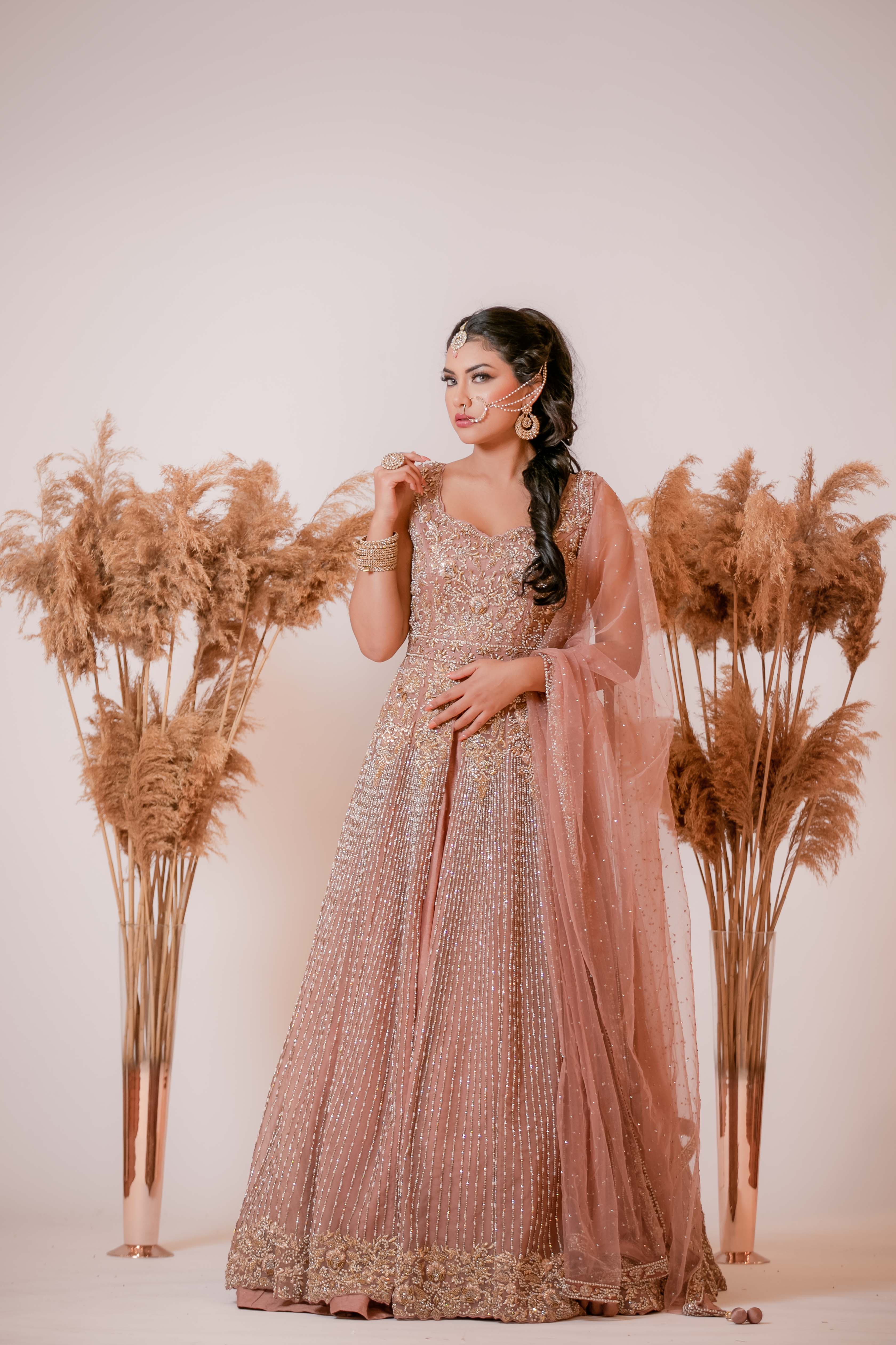 Lilac Nude Handworked Net Gown (2-Piece) - Image 1