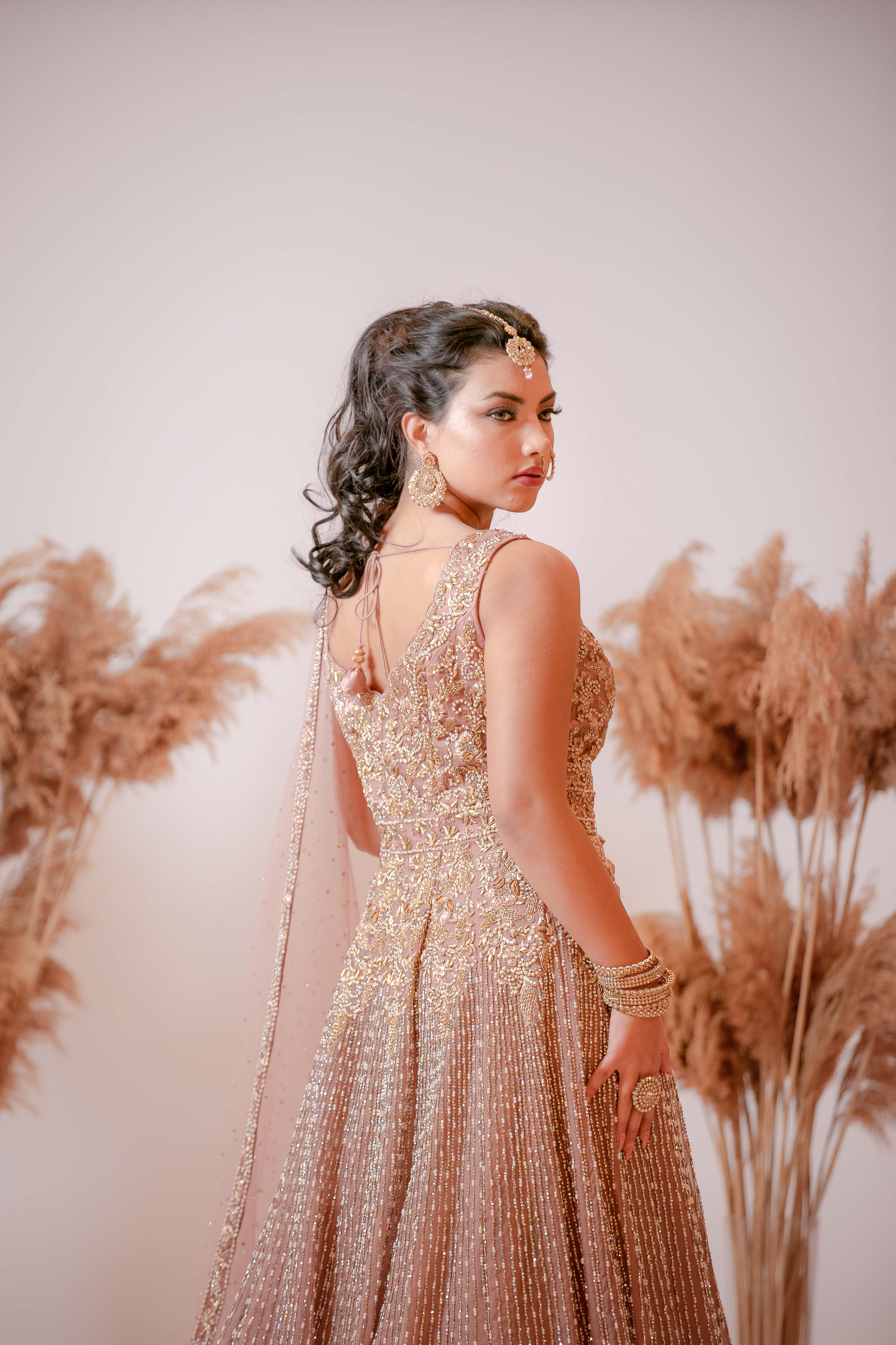 Lilac Nude Handworked Net Gown (2-Piece) - Image 2