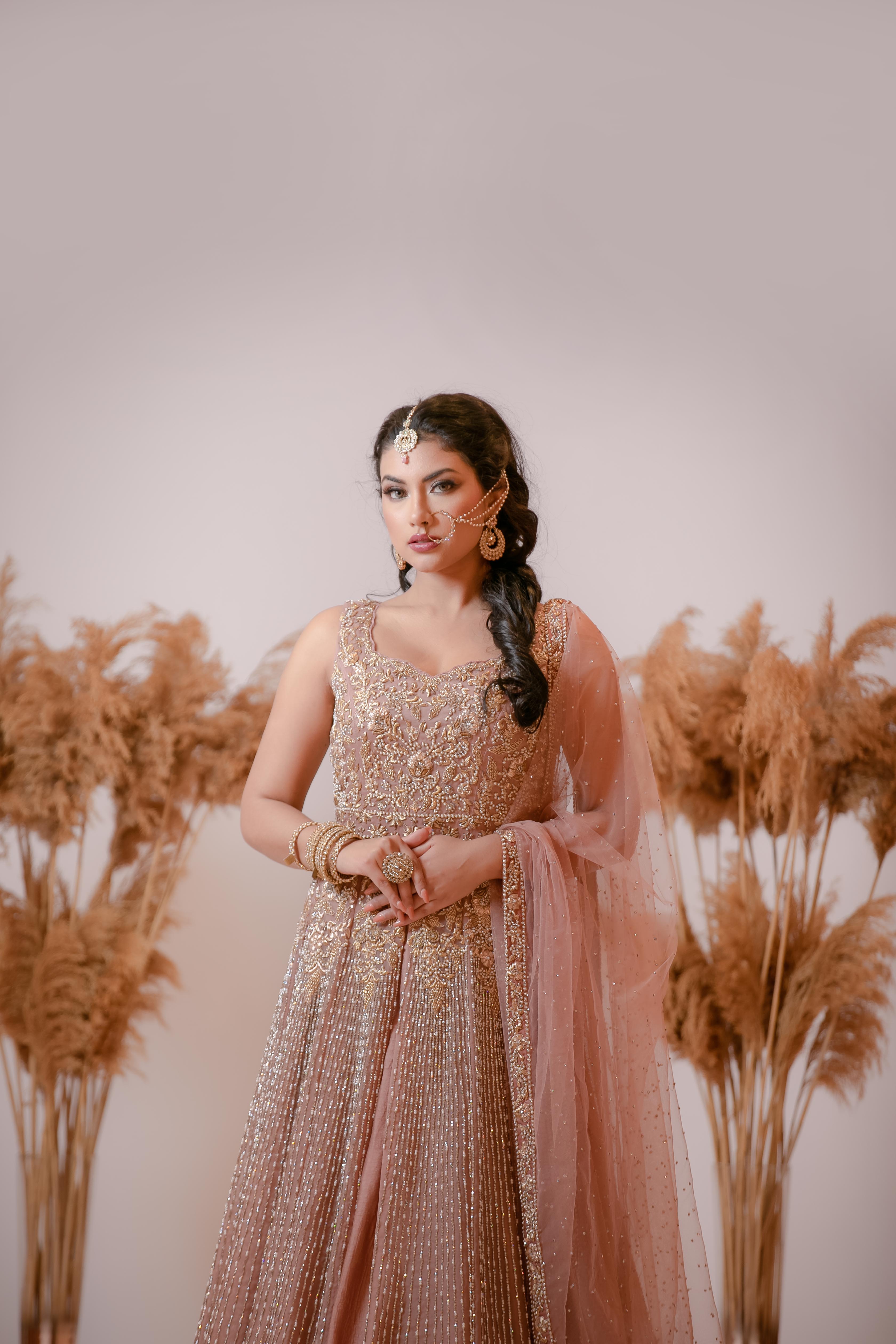 Lilac Nude Handworked Net Gown (2-Piece) - Image 3