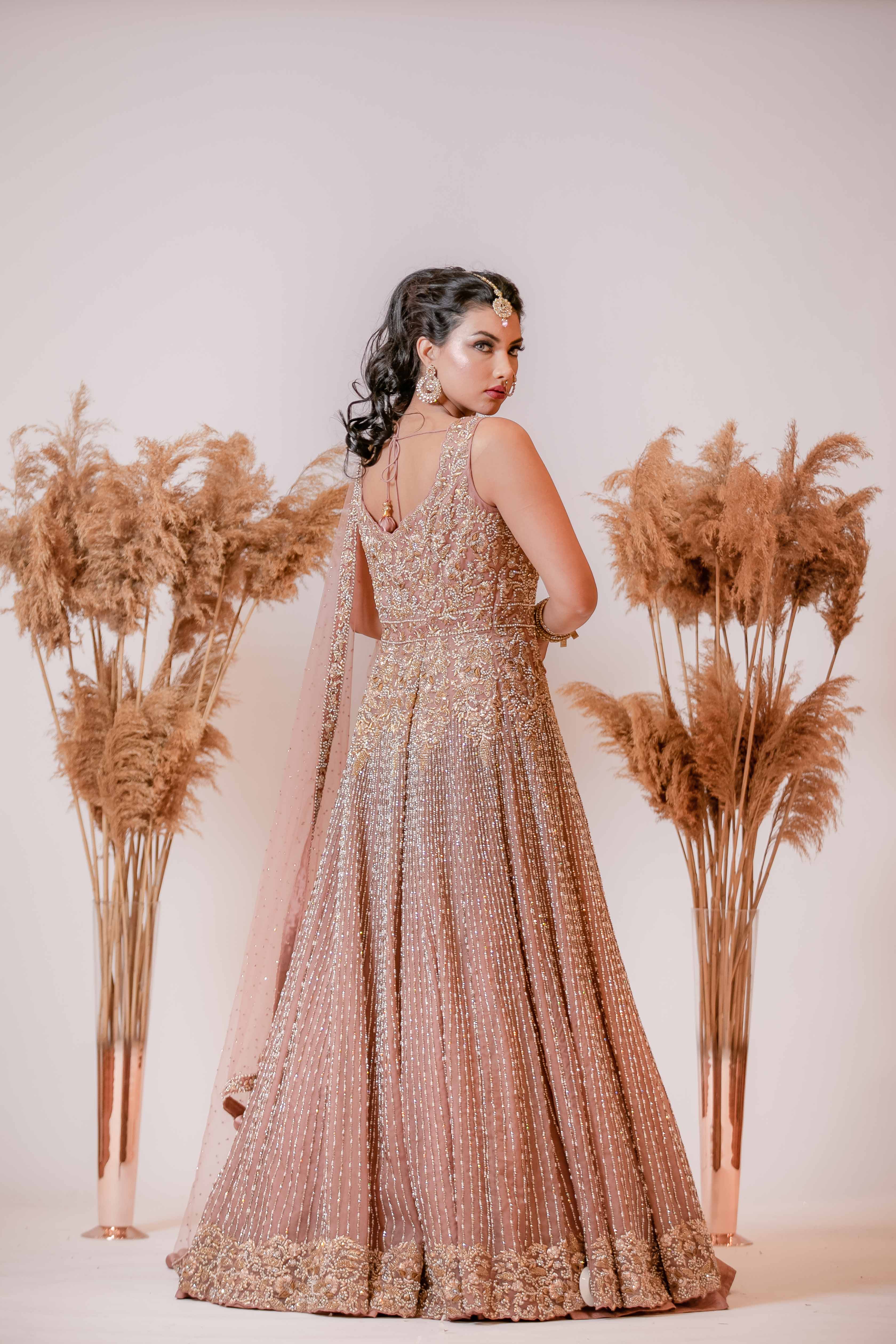 Lilac Nude Handworked Net Gown (2-Piece) - Image 4